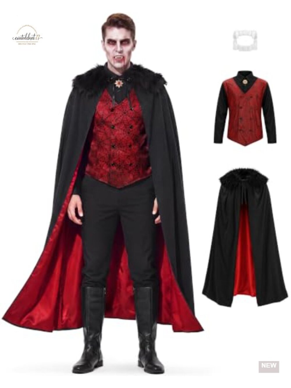 Men's Victorian Gothic Vampire Costume Set with Cape & Fangs